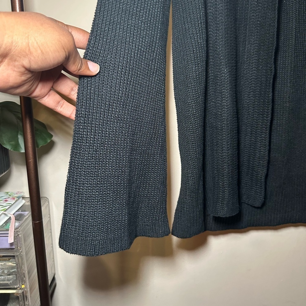 Lauren Ralph Lauren 100% Linen Black Open Front Staple Academia Cardigan Size L - Picture 4 of 12